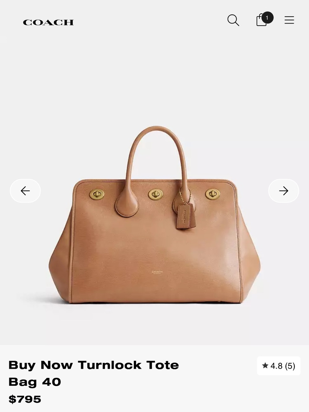 Coach Sandstone Turnlock Tote Bag 40